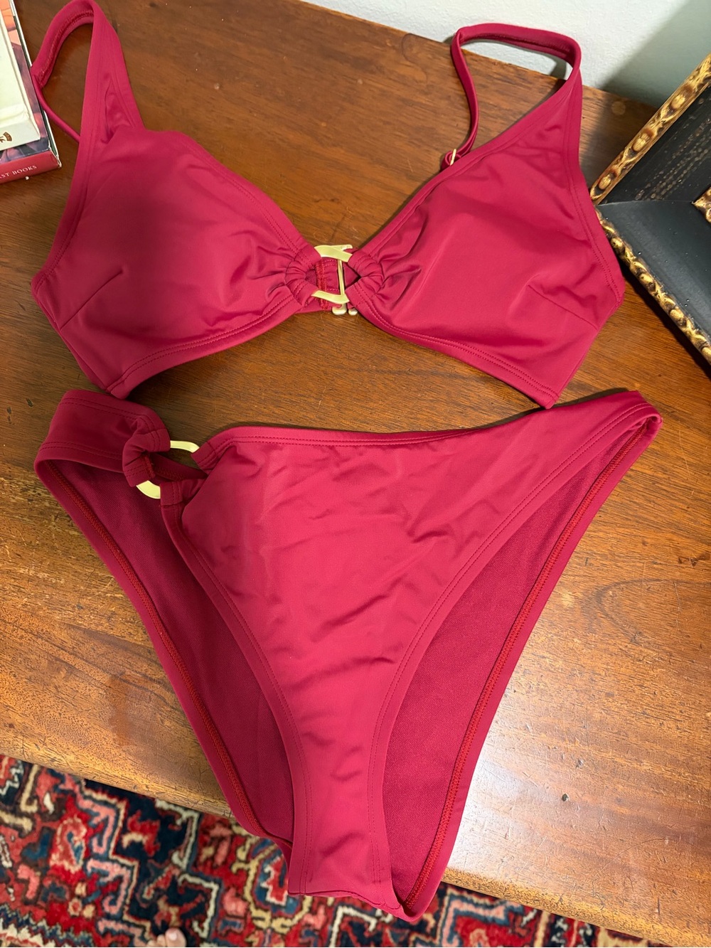 sofia by sofia vergara Wine Red Bikini with Gold Rings